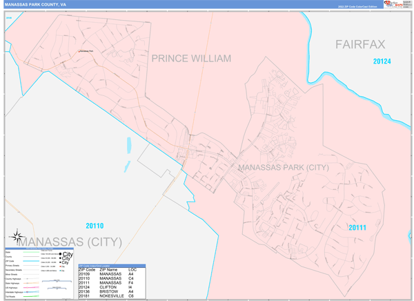 Manassas Park County, VA Wall Map